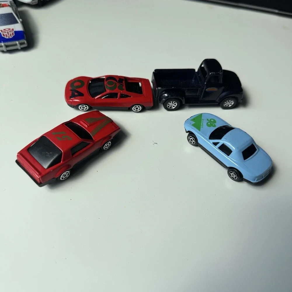 Vintage Die Cast Toy Car Lot of 4 Mixed Cars Pickup Truck Racing Cars Loose